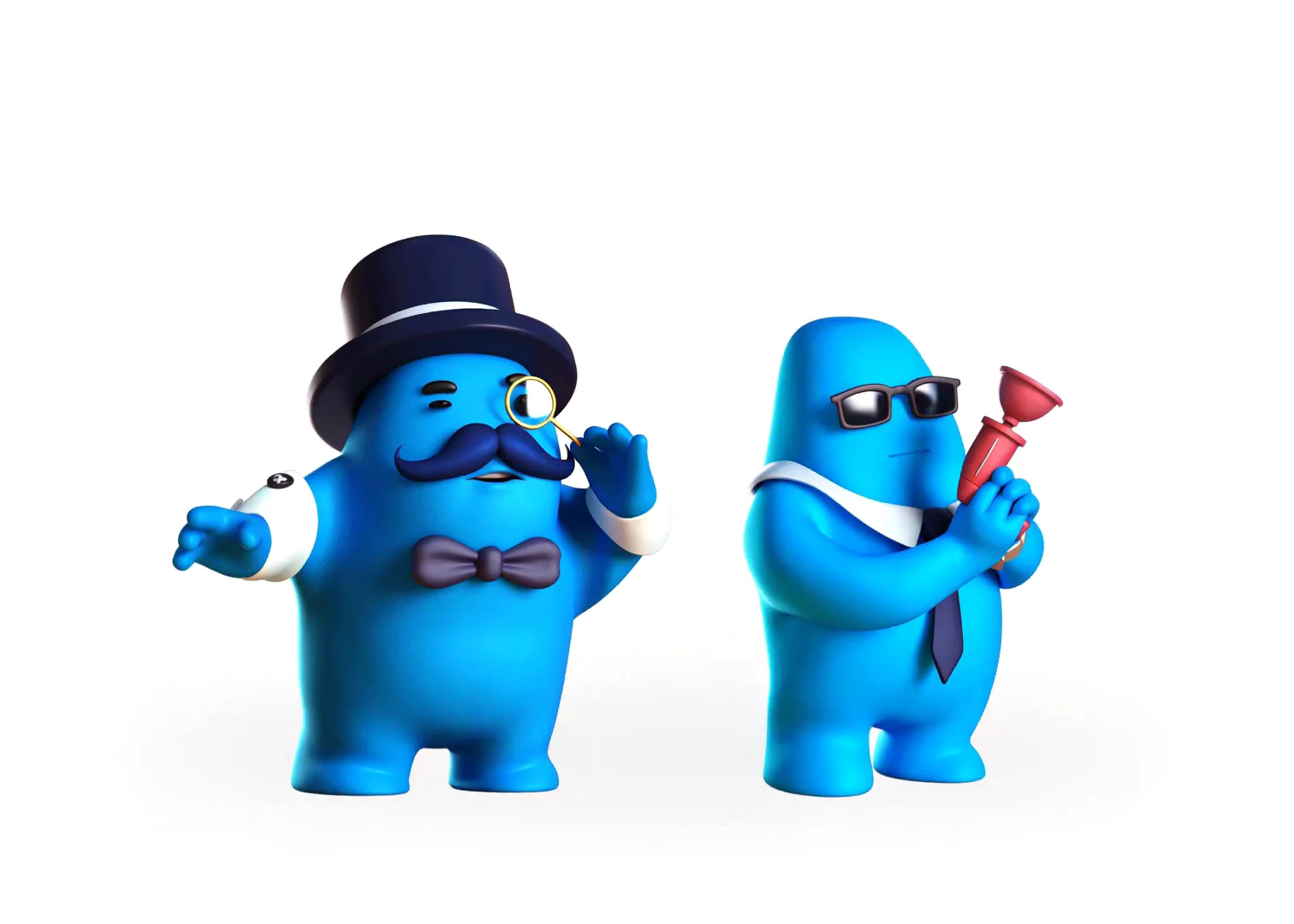 Big Bro, the analyst mascot, and the Agent with his blaster. A small red intruder sneaks in, the Agent's scanner stops it mid-step, a glass sandbox closes around it and Big Bro studies it through his monocle.